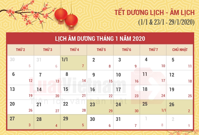 Lịch nghỉ toàn bộ các ngày lễ, tết trong năm 2020