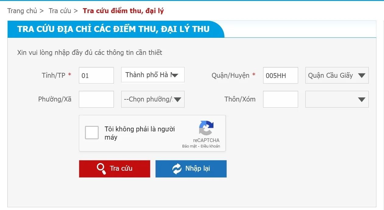 tra cứu đại lý thu BHYT, BHXH trên Website BHXH Việt Nam 2
