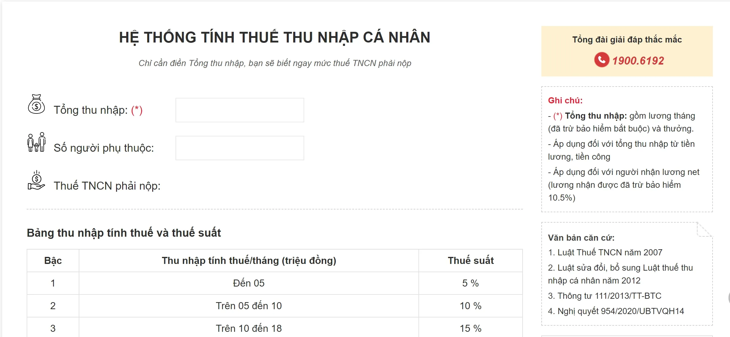 Hệ thống tính thuế thu nhập cá nhân online do LuatVietnam xây dựng 